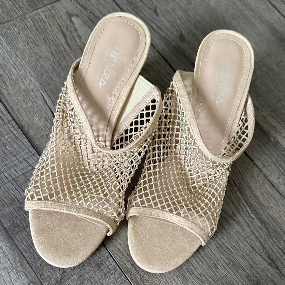 Charles David Beige Mesh Mules